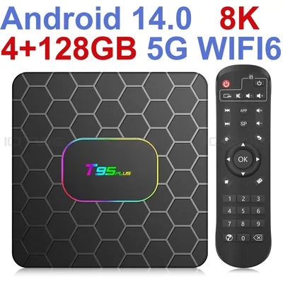 Produktbild von Smart TV Box Android Streaming Player Media Streamer WLAN Box Internet TV 5G WiFi 4K HDR Quad Core HDMI USB Ethernet Speicherkartenslot 4 GB+128 GB-Android14 8K
