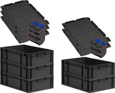 Produktbild von SuperSparSet 5x Eurobox NextGen Grip mit Scharnierdeckel und blauen Schiebeschnappverschlüssen | HxBxT 17x40x60cm | 34 Liter | Schwarz | Griffe geschlossen | Eurobehälter, Transportbox, Transportbehälter, Stapelbehälter