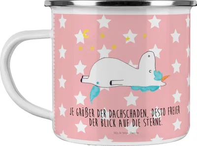 Produktbild von Mr. & Mrs. Panda Pott Einhorn Sternenhimmel - Rot Pastell - Geschenk, Einhörner, Emaille Becher, Verrückt, Unicorn, Sterne, Motivtasse, Tasse, Haferl, Teetasse