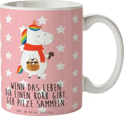 Produktbild von Mr. & Mrs. Panda Tasse Einhorn Pilz - Rot Pastell - Geschenk, Pilze, Liebeskummer, Motivation, Kaffeebecher, haferl, Becher, Henkelpott, Unicorn, Einhörner, Spruch