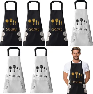 Productafbeelding van Kookschortset, 6-delig, waterafstotend, zwart-wit, voor in de keuken