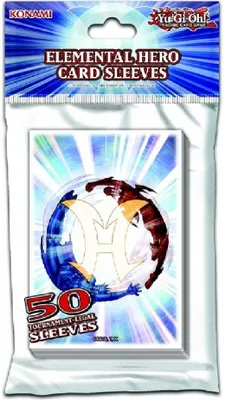 A package of Yu-Gi-Oh! Elemental Hero card sleeves.