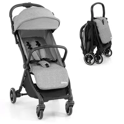 Produktbild von COSTWAY Kinderwagen, Reisebuggy mit Liegefunktion, Kinderbuggy mit Rückenlehne, Verdeck & Fußstütze, Babywagen mit Sicherheitsgurt bis 15 kg, Grau