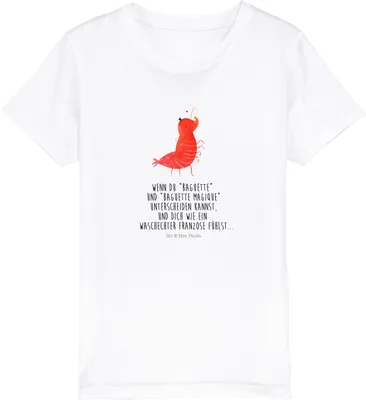 Produktbild von Mr. & Mrs. Panda Kleinkinder T-Shirt Garnele Franzose 7-8 Jahre (122/128) - Weiß - Geschenk, Kinder Kurzarm, Krabbe, Baumwollshirt, Teenager, Kindershirt, Baumwolle, Meer