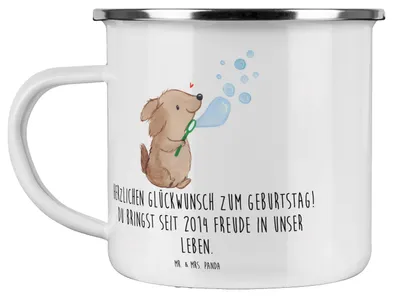 Produktbild von Mr. & Mrs. Panda Teetasse 2014 Geburtstag Freude - Weiß - Geschenk, Pott, Teebecher, Emaille Becher, Alter, Tasse, Geburtstagswünsche, Geburtsjahr erinnern, Glückwunsch