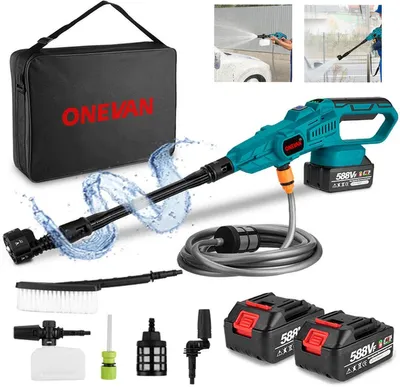 Image de Nettoyeur haute pression sans fil 12 bars, 3 réglages de débit d'eau, buse 6 en 1, affichage numérique, pour la voiture, le jardin et la terrasse, accessoires inclus