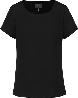 Produktbild von Greiff CHIFFON Damen Chiffon-Bluse Kurzarm Rundhals Regular Schwarz 48