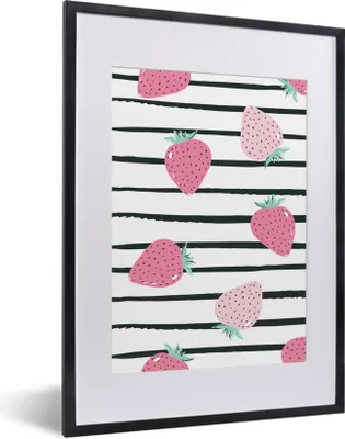 Produktbild von MuchoWow® Gerahmtes Poster Sommer - Erdbeere - Rosa 30x40 cm - Poster mit Schwarzem Bilderrahmen Wandposter Rahmen Foto Bilder - Wandposter Schlafzimmer