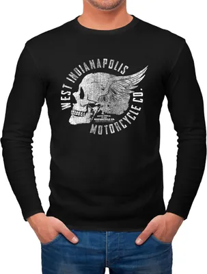 Produktbild von Herren Longsleeve Motorrad Biker Totenkopf Skull Wings Vintage Langarmshirt Neverless® schwarz 3XL