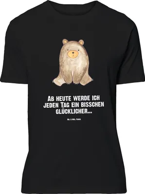 Produktbild von Mr. & Mrs. Panda Größe M T-Shirt Bär sitzend - Schwarz - Geschenk, Teddy, Herren, mit Spruch, Shirt, Tshirt