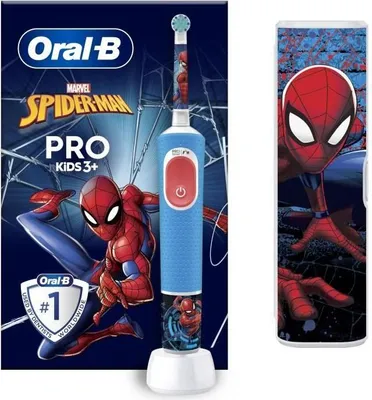 Immagine prodotto di Spazzolino elettrico, Oral-B Kids, Marvel Spider-Man, 1 manico, 1 testina, 1 custodia da viaggio, 3 anni+