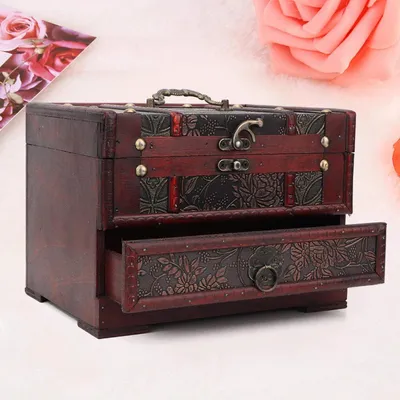 Produktbild von Vintage Schmuckkästchen mit Fächern und Spiegel - Holz Schmuckhalter für Ketten und Ohrringe Aufbewahrungsbox