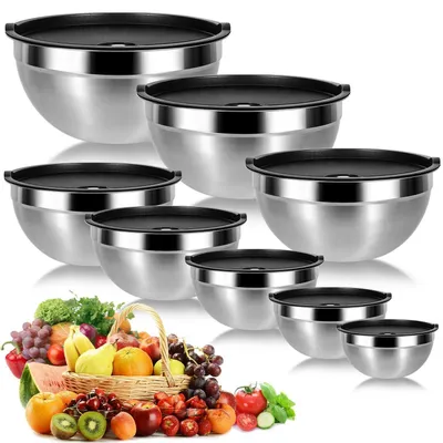 Obrázek produktu pro Sada 8 nerezových misek s víkem, stohovatelných, barva černá