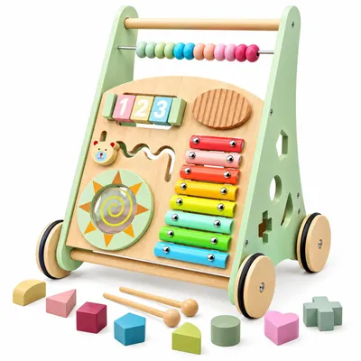 Immagine prodotto di Rijoka: Carrello di legno per imparare a camminare – Carrello per bambini | 38 x 32 x 46 cm | Verde