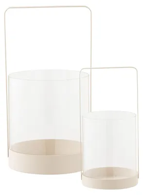 Image de Set de 2 Bougeoirs Hurricane en Verre et Métal Beige - Dimensions ø12/18 cm
