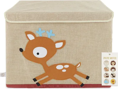 Produktbild von Bieco Aufbewahrungsbox mit Deckel | 65L faltbar | ca. 36x36x51cm | Spielzeugkiste mit Deckel | Aufbewahrungsbox Kinder | Kisten mit Deckel | Aufbewahrungsbox Groß | Wickeltisch Organizer | Reh Motiv