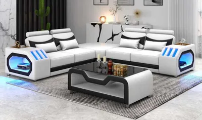 Produktbild von Eckgarnitur Ecksofa L Form Ledersofa Couch Sofa Weiß Luxus Moderne