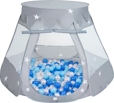 Obrázok produktu pre Selonis Hrací stan 105X90cm/200 loptičiek Hradný domček Pop Up Ballpit Plastové loptičky pre deti, Grey:Babyblue/Modrá/Perla