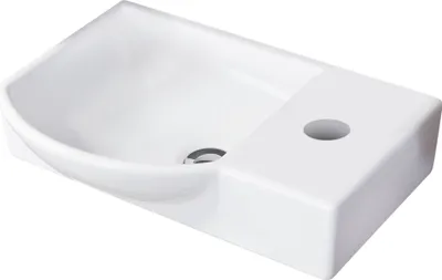 Produktbild von FACKELMANN Waschbecken links Gäste-WC / Waschtisch aus Keramik / Maße (B x H x T): ca. 45 x 10,5 x 32 cm / hochwertiges Becken fürs Badezimmer / Farbe: Weiß / Breite: 45 cm