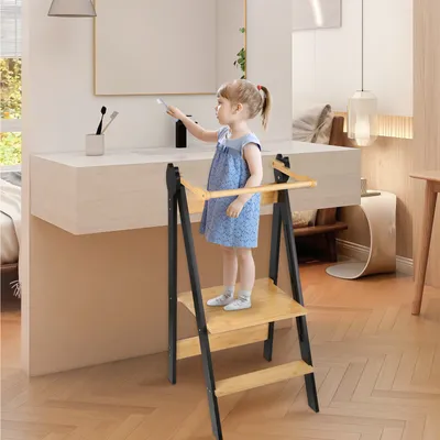 Produktbild von Lernturm Klappbar für Kinder,Learning Tower,Kippschutz Kindermöbel für Kinder,Montessori Küchenhelfer Stehhilfe für Küche/Arbeitsplatte 88x45x45cm