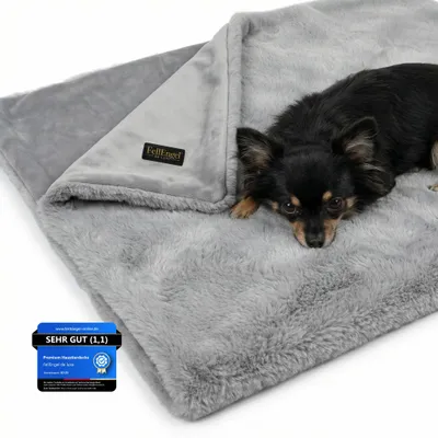 Produktbild von Hundedecke Katzendecke waschbar, Decke für kleine & mittlere Hunde & Katzen, warme Kuscheldecke flauschig & weich, Haustierdecke ideal für Auto, Sofa & unterwegs 100x70 cm (Cashmere grau)