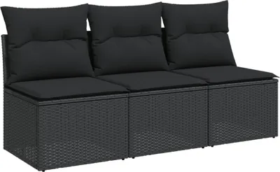 Immagine prodotto di vidaXL Divano da giardino con cuscini 3 posti in polirattan nero