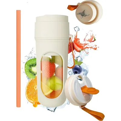 Produktbild von Tragbarer Smoothie-Mixer 450 ml, 12-Klingen Mini Blender, USB-C wiederaufladbar, BPA-frei für Shakes, Früchte & Eis, Orange