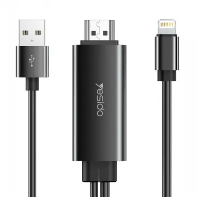 Zdjęcie produktu dla Yesido, kabel/adapter (Lightning do HDMI, 1080p) z interfejsem USB (1,8 m), czarny