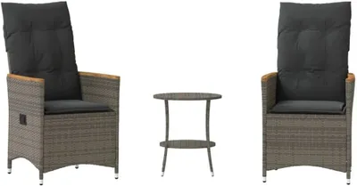 Produktbild von 3-teiliges Bistro-Set aus grauem Poly-Rattan mit Kissen