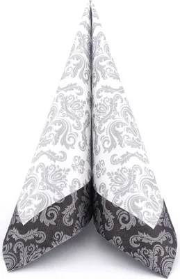 Produktbild von Airlaid Serviette Barock Silber in Schwarz, 40 x 40 cm, 50 Stück - APARTina
