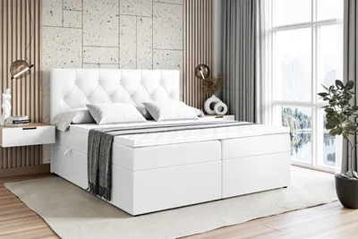 Produktbild von ALTDECOR Boxspringbett mit Matratze(20 cm hoch) und Topper(4 cm hoch), Polsterbett mit Kopfteil und Bettkasten - MIRAGE - 160x200 - H4/Weiß Kunstleder