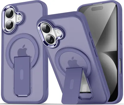 Image de Coque magnétique pour iPhone 17, compatible MagSafe, dos mat, housse antichoc avec support Violet
