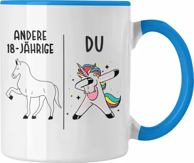 Produktbild von Trendation - 18. Geburtstag Mädchen Tasse Einhorn Geschenk Geschenkidee 18er Geburtstag (Blau)