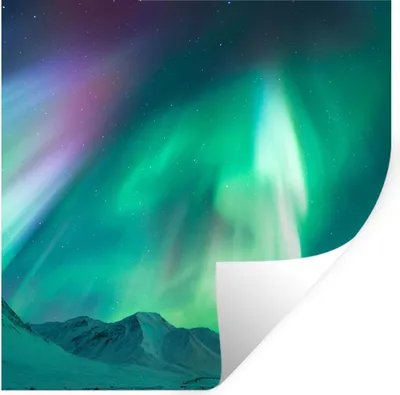 Produktbild von MuchoWow® Wandtattoo Wandsticker Wandaufkleber Nordlichter - Berg - Schnee 30x30 cm Selbstklebend und Repositionierbar - Repositionierbar - Wasser abweisend