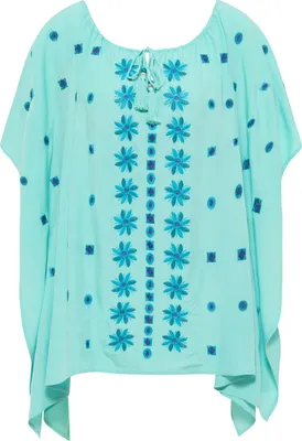 Image de Poncho VIRITA pour femme - turquoise clair multicolore, taille L