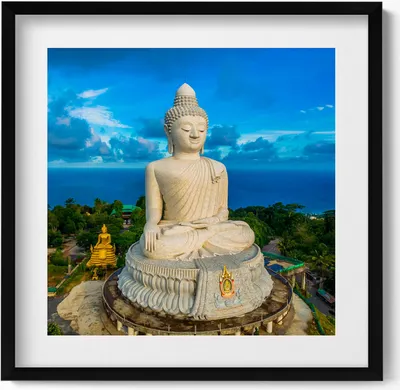 Produktbild von Buddha Phuket Thailand– Wandbild mit Rahmen – Gerahmtes Bild  – Wanddekoration – 50x50 cm –  Schwarz Rahmen