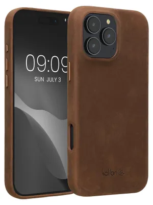 Produktbild von kalibri Schutzhülle kompatibel mit Apple iPhone 16 Pro Max - Hülle Leder - Hardcover Handy Cover Case Braun