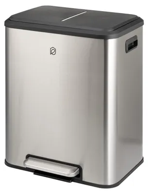 Produktbild von eluno Abfalleimer, Treteimer - 2 Fächern mit je 15 Liter Fassungsvermögen, herausnehmbare Inneneimer aus Kunststoff, seitliche Griffe, großes Fußpedal, Mülltrennsystem, Soft-Close Deckel, Edelstahl