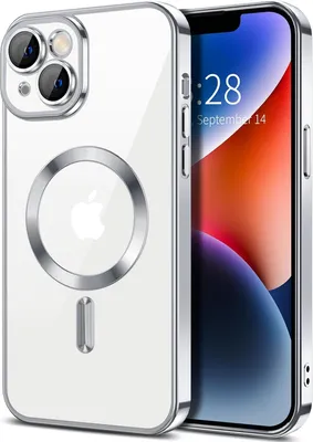 Immagine prodotto di Custodia magnetica trasparente per iPhone 14, compatibile con MagSafe, custodia protettiva galvanica con protezione della fotocamera Argento