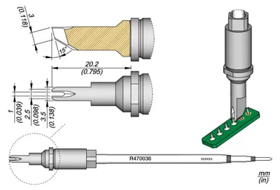 Obrázok produktu pre JBC spájkovací hrot série R470 špeciálne typy, R470036/1,0 mm, spájkovací hrot R470036