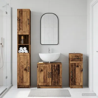 Immagine prodotto di Maison Exclusive - Sistema di mobili da bagno in 3 pezzi, modello UTRECHT, in legno di recupero