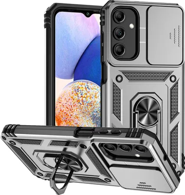 Produktbild von Galaxy A15 Hülle mit Schiebe Kamera Schutz und Ringhalter Ständer Schutzhülle für Samsung Galaxy A15 Silber