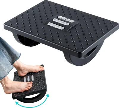 Zdjęcie produktu dla Półokrągły obrotowy pedał Podnóżek biurkowy z funkcją masażu Regulacja wysokości w 6 pozycjach Ergonomiczny, antypoślizgowy podnóżek do użytku biurowego i domowego
