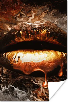 Produktbild von MuchoWow® Poster Gold - Lippen - Kunst - Gold - Luxus - Abstrakt 40x60 cm - Plakate für die Wand - Poster Babyzimmer
