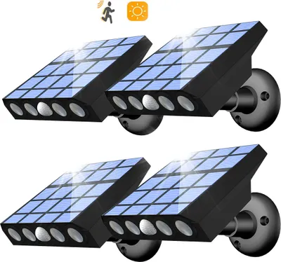 Produktbild von 4 Stück LED Solarlampe Für Außen mit Bewegungsmelder Sensor, Straßenleuchte Gartenleuchten 3 Modi IP65,Wandleuchte für Balkon Hof Tor Garten Pavillon, Kaltweiß