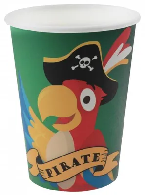 Produktbild von Papp-Becher mit Piraten-Motiv und Papagei 10 Stück 270 ml für Kindergeburtstag