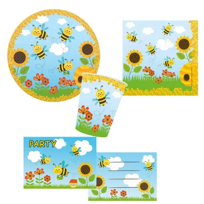 Produktbild von 44 tlg. Kinderpartyset Bienen - Deko für Kindergeburtstag