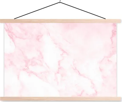 Produktbild von MuchoWow® Textilposter Marmor - Weiß - Rosa - Chic - Marmoroptik 120x80 cm mit holzfarbenen Rahmen - Aufhängeset