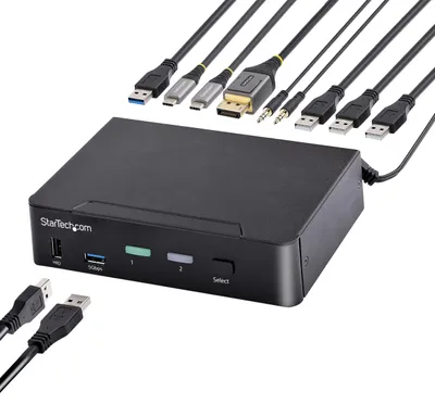 Image de Commutateur KVM USB-C double port, compatible DisplayPort, résolution 4K à 60 Hz, HDR
