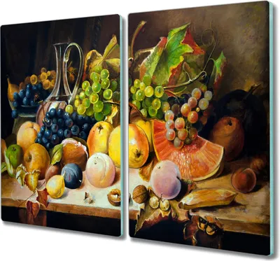 Produktbild von Coloray Schneidebrett Herdabdeckplatte 2x30x52 cm Kochplattenabdeckung Hackbrett Küchenbrett - Trauben Apple Pfirsich